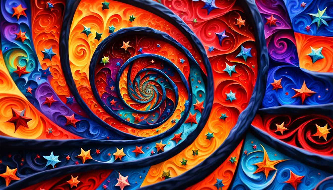Fractal Star Staircase: Cosmic Impasto Oil Painting