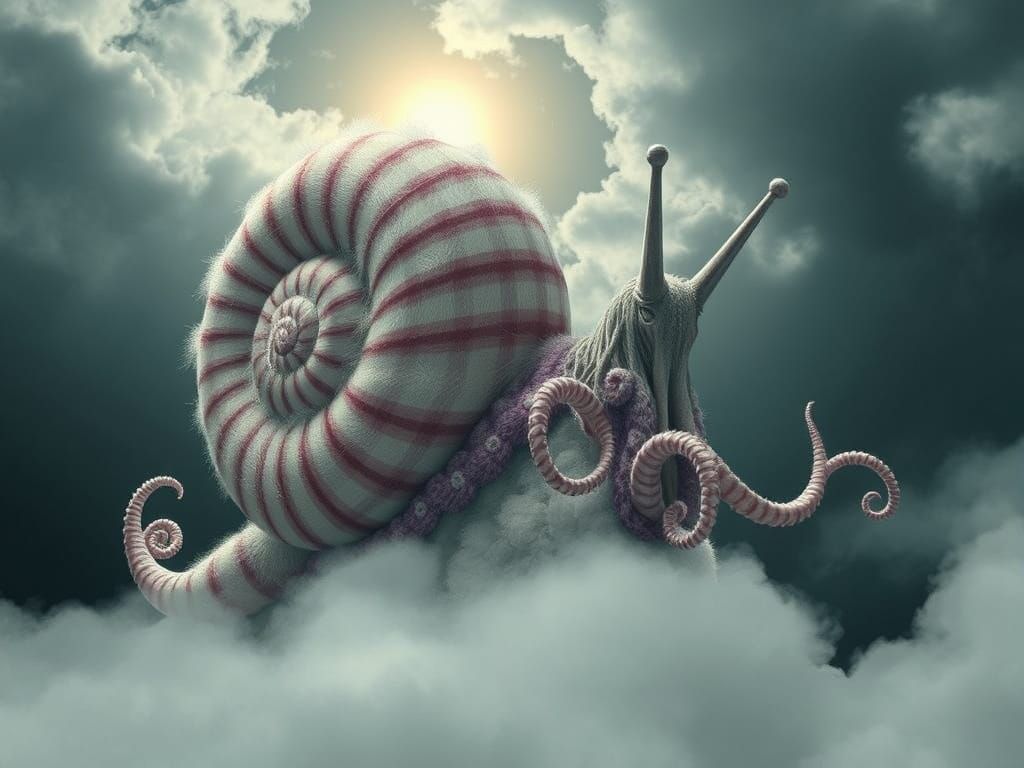 Giant Misunderstood Snail with Gingham Fur and Embroidered T...