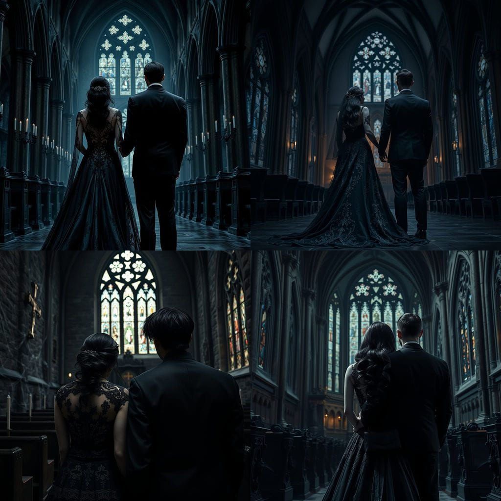 Gothic Black Wedding Ceremony in a Dark Church