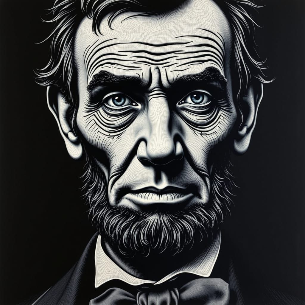 Lincoln in Expressive Scratchboard Art