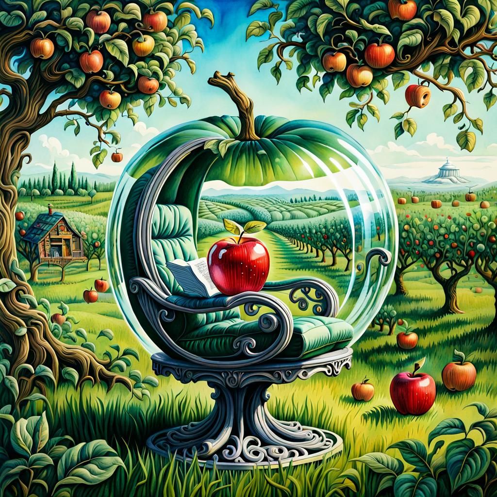 Ornate Glass Apple with Worm Reader: Watercolor Art