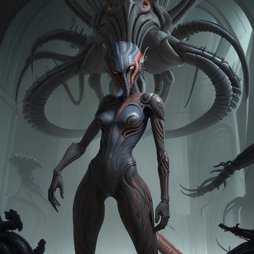 Ahsoka as a Horror Xenomorph in Dark Fantasy Style