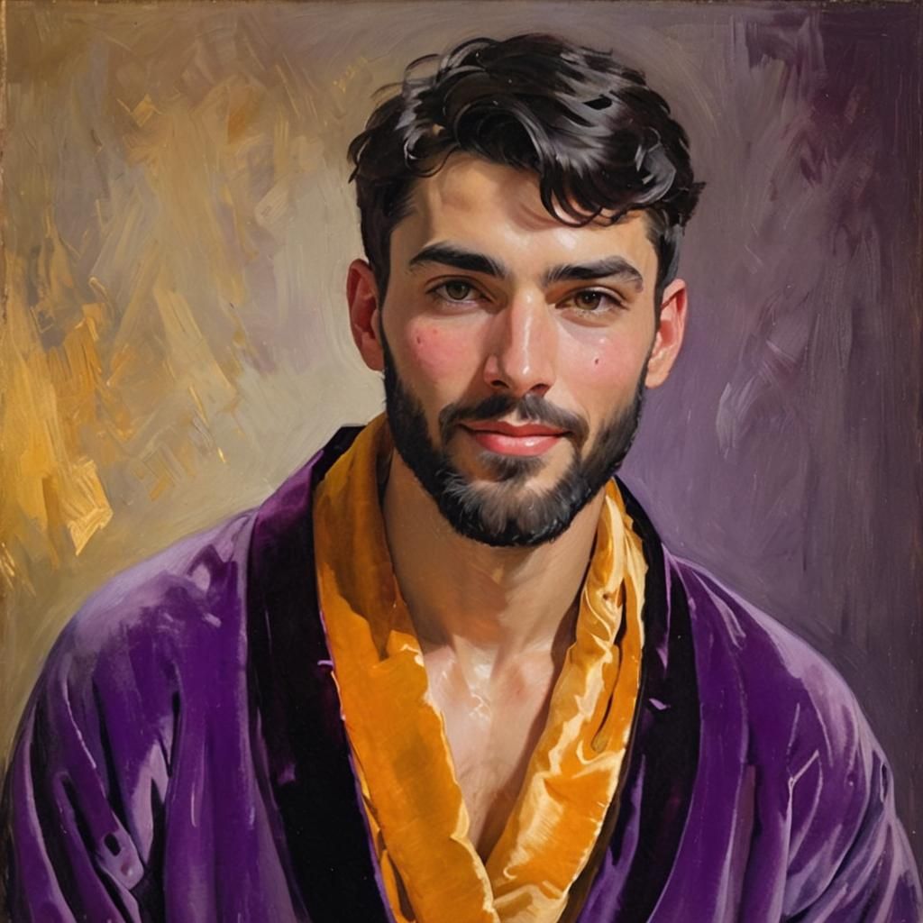 Smiling Man in Velvet Robe: Impressionist Oil Painting