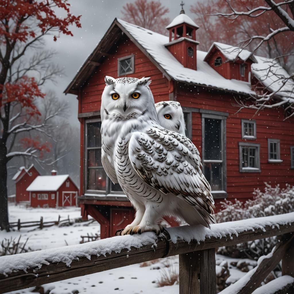 White Owl in Barn Window: Detailed Matte Painting