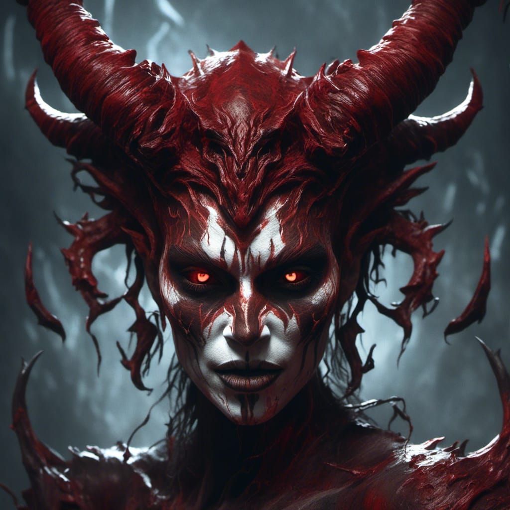 Red-Skinned Devil Woman Portrait in 4K