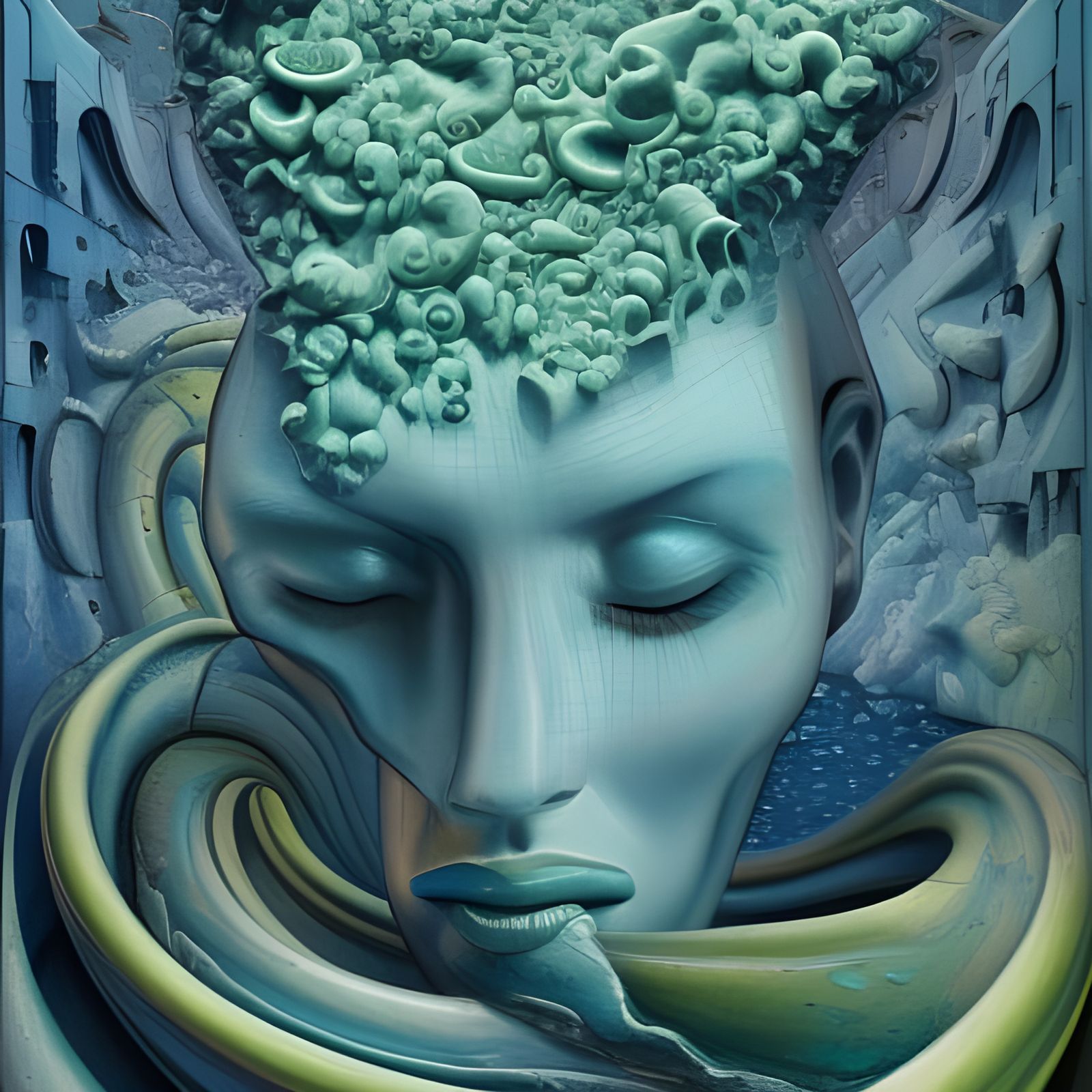 Midnight Blue Neoclassical Face in 3D Art Style