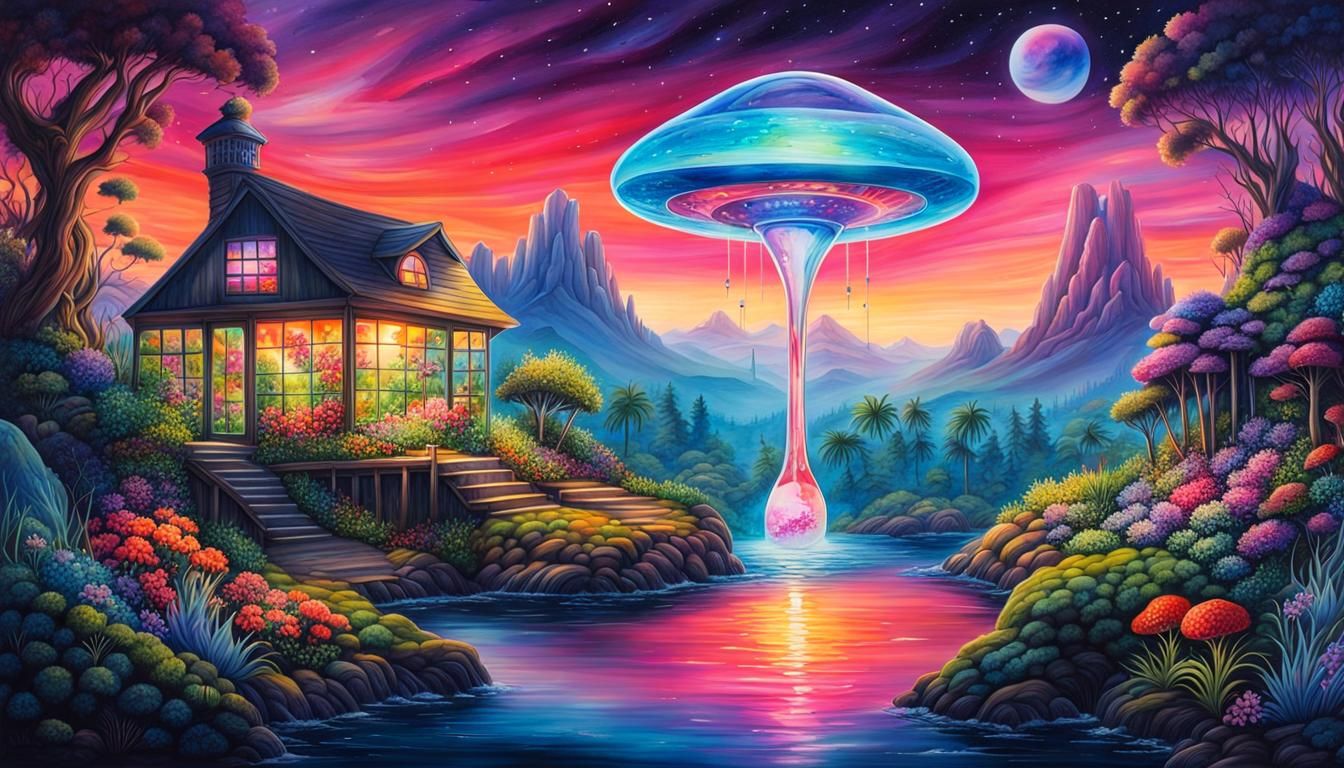 Groovy UFO and Greenhouse in Glass Lava Lamp