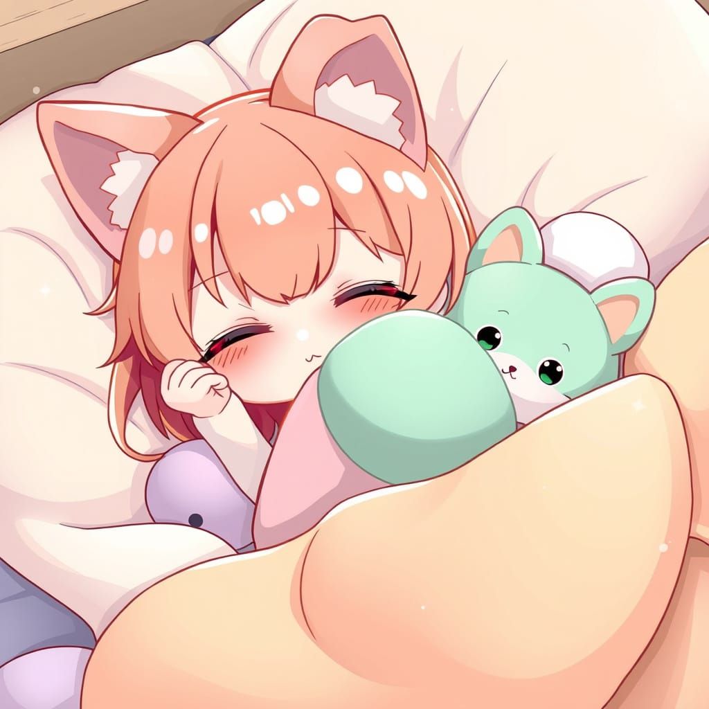 Kawaii Neko Girl in Cozy Sleep Pose