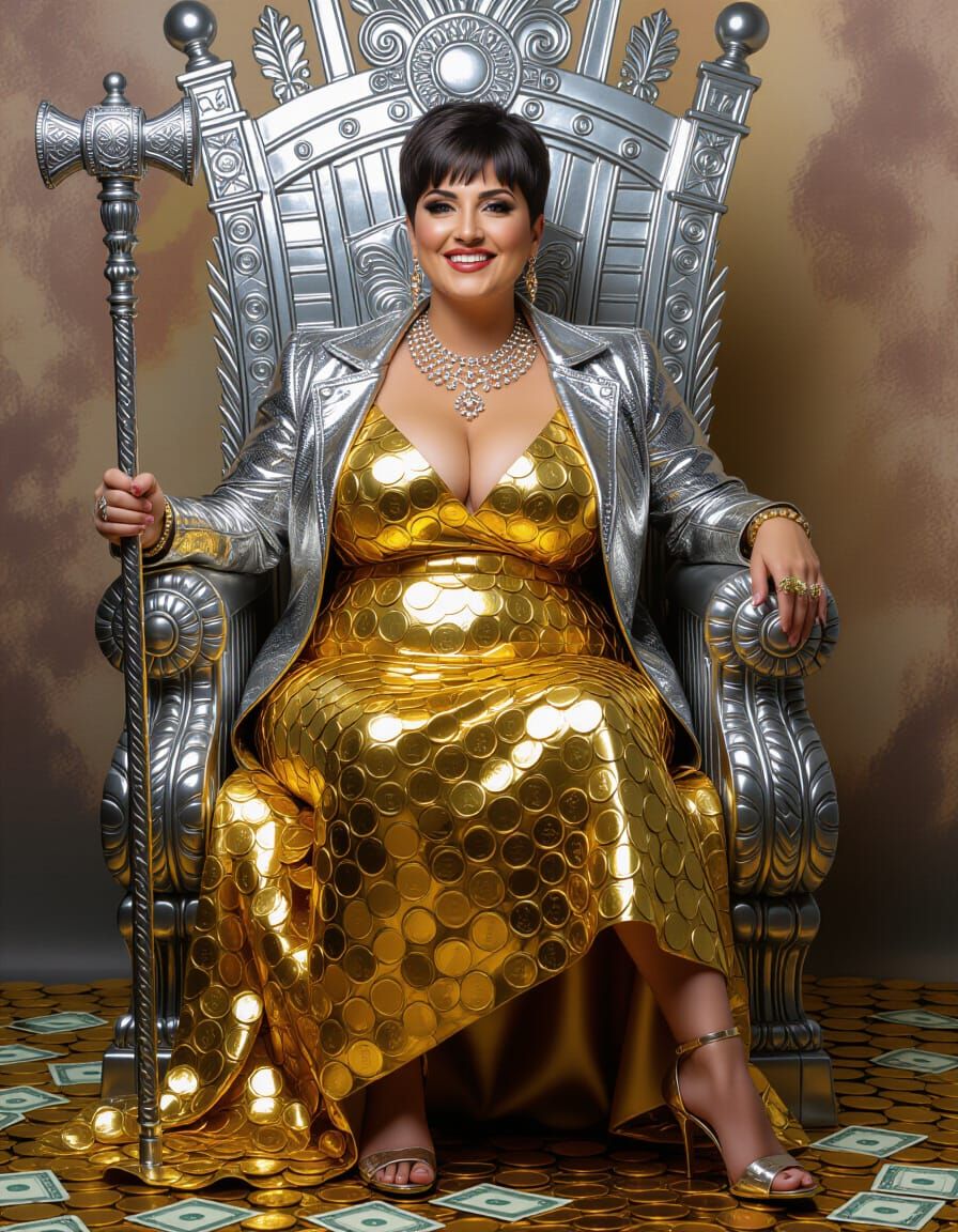 Curvy Egyptian Queen of Coins on Throne