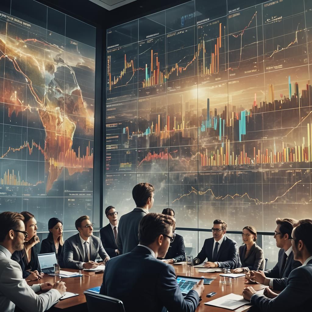 Futuristic Boardroom Shows Ascending Profit Graphs
