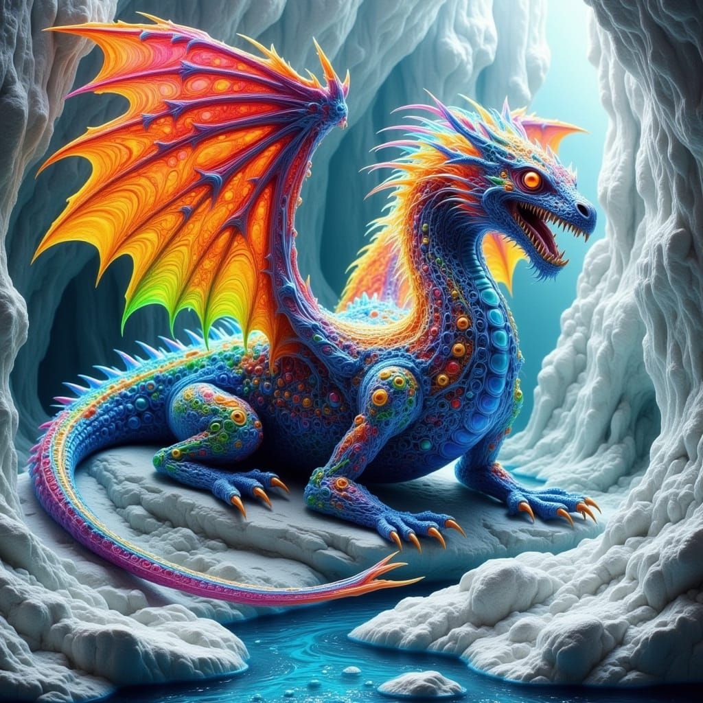 Biomechanical X-Ray Art Dragon in Cave