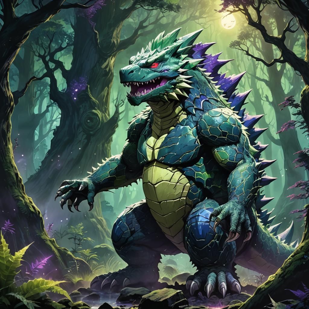 Mystical Tyranitar in Dark Fantasy Anime Style