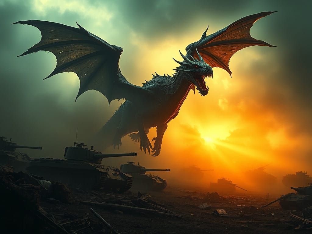 Colossal Undead Dragon Soars Over War-Torn Battlefield in Go...