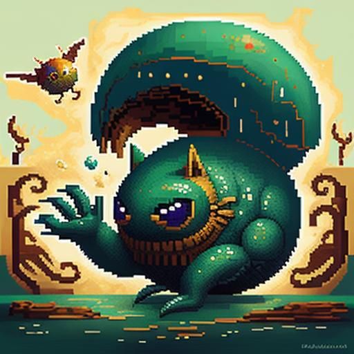 Surreal Pixel Art of Cute Creature, Salvador Dali Style
