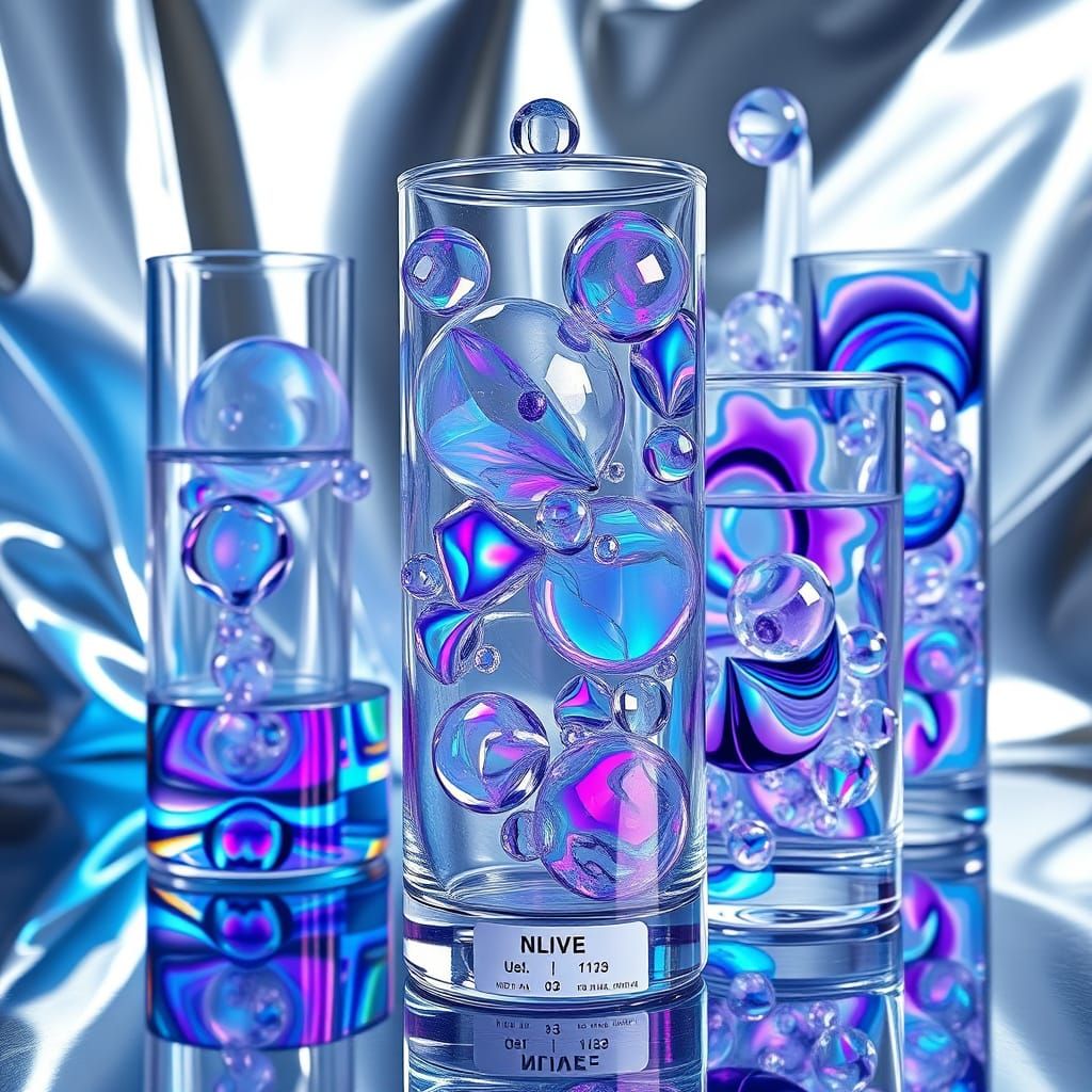 Vibrant Cubist Iced Bubble Scene in Metallic Colors