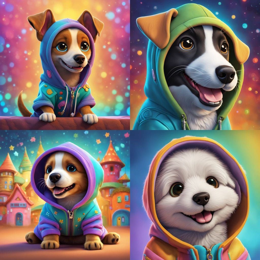 Surreal Whimsical Puppy Portrait in Vibrant Digital Art Styl...