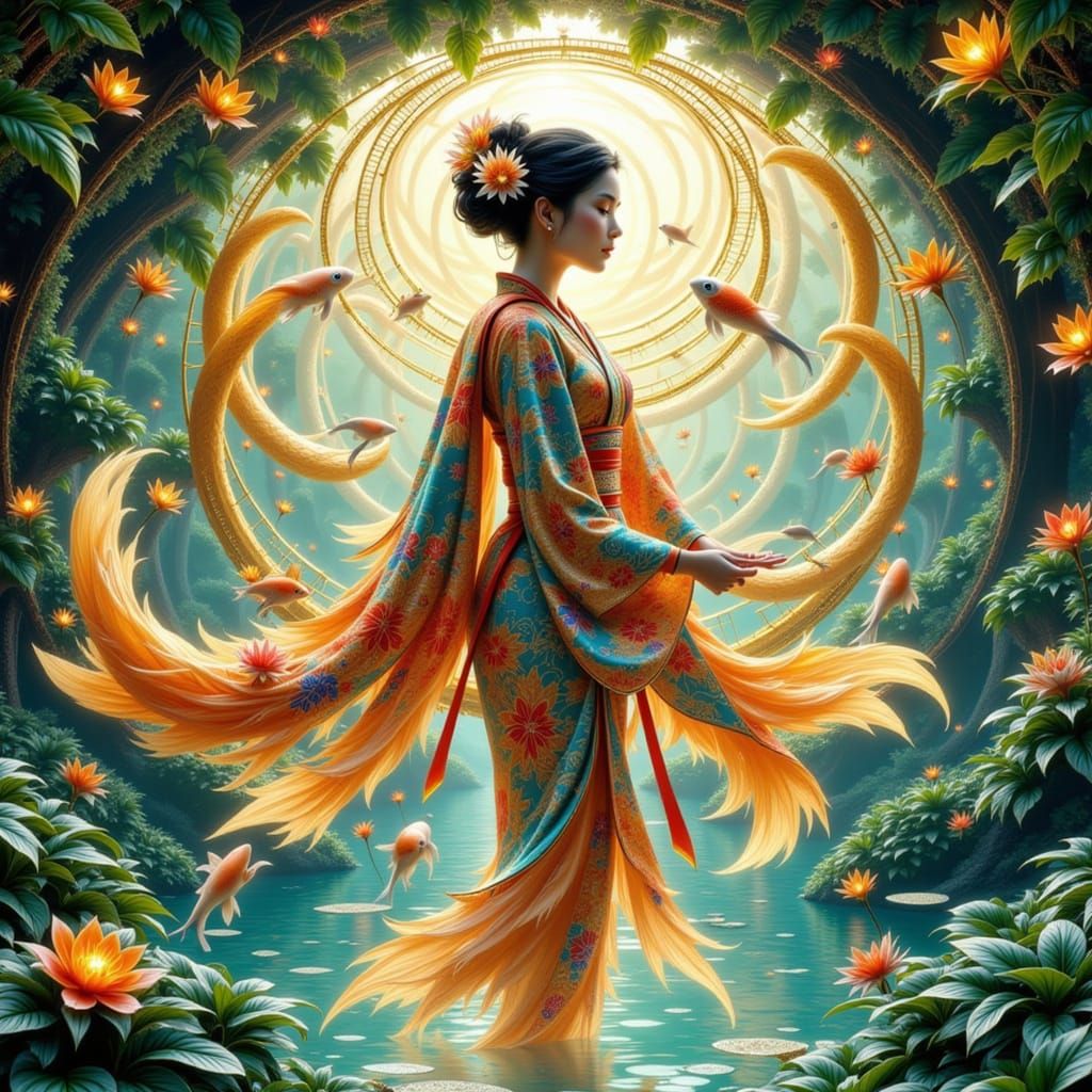 Madam Koi Koi in Kimono, Art Nouveau Style