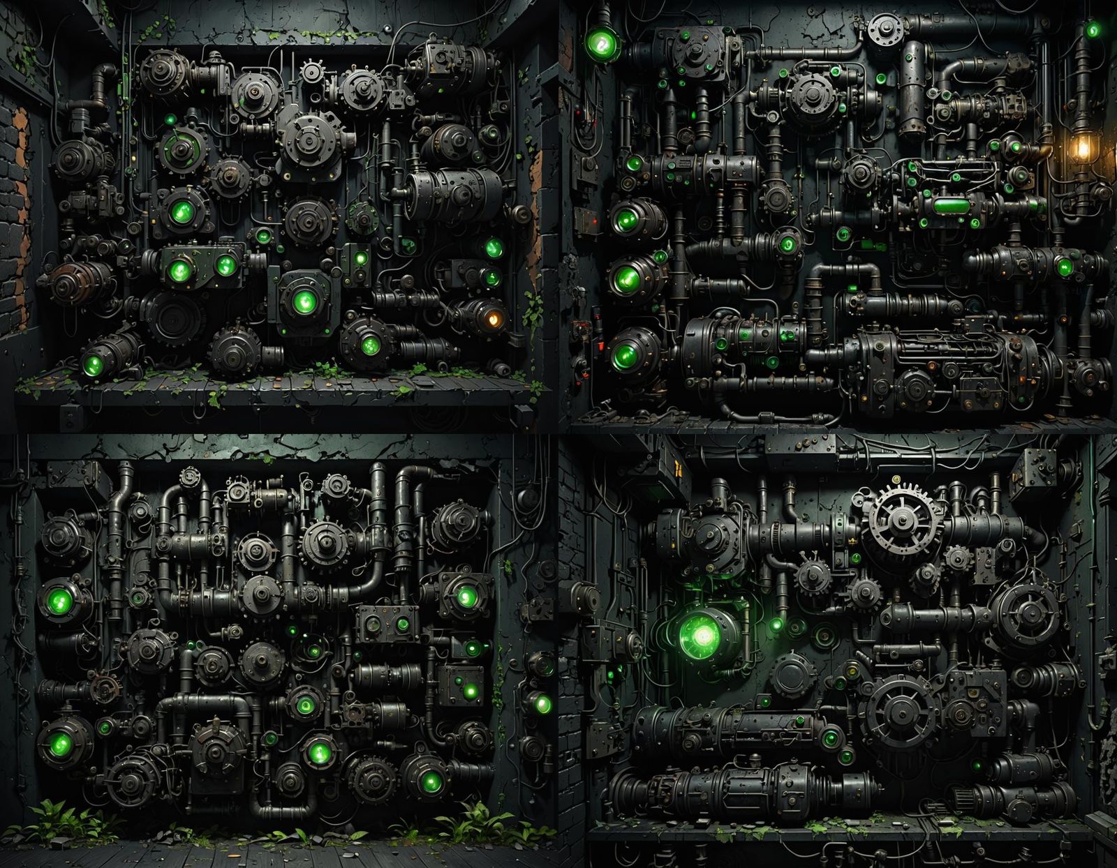 Dark Cyberpunk Backdrop with Industrial Ruins and Neon Accen...