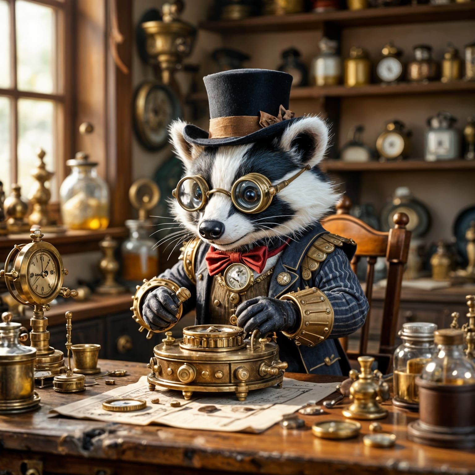 Steampunk Badger Automaton Polishing Watches in Workshop