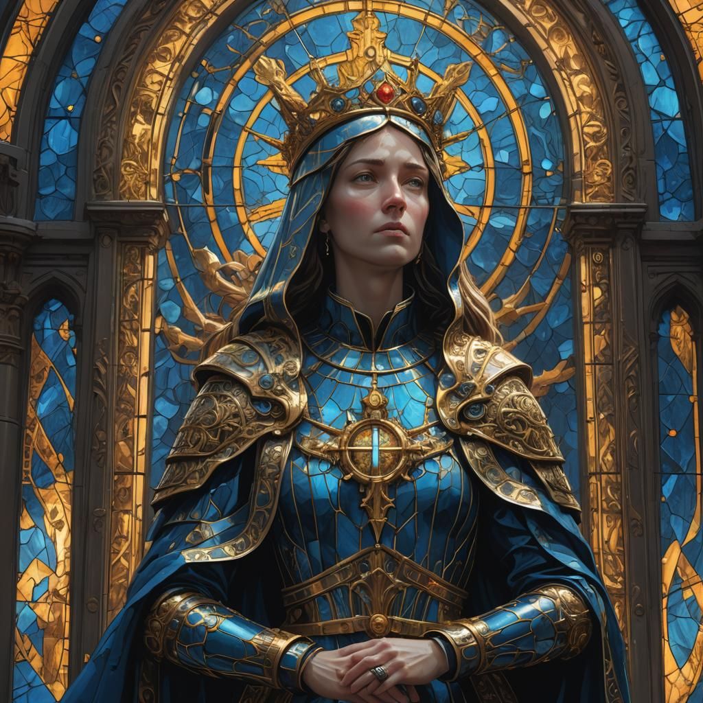 Holy Mary in Ornate Armor, Art Nouveau Style