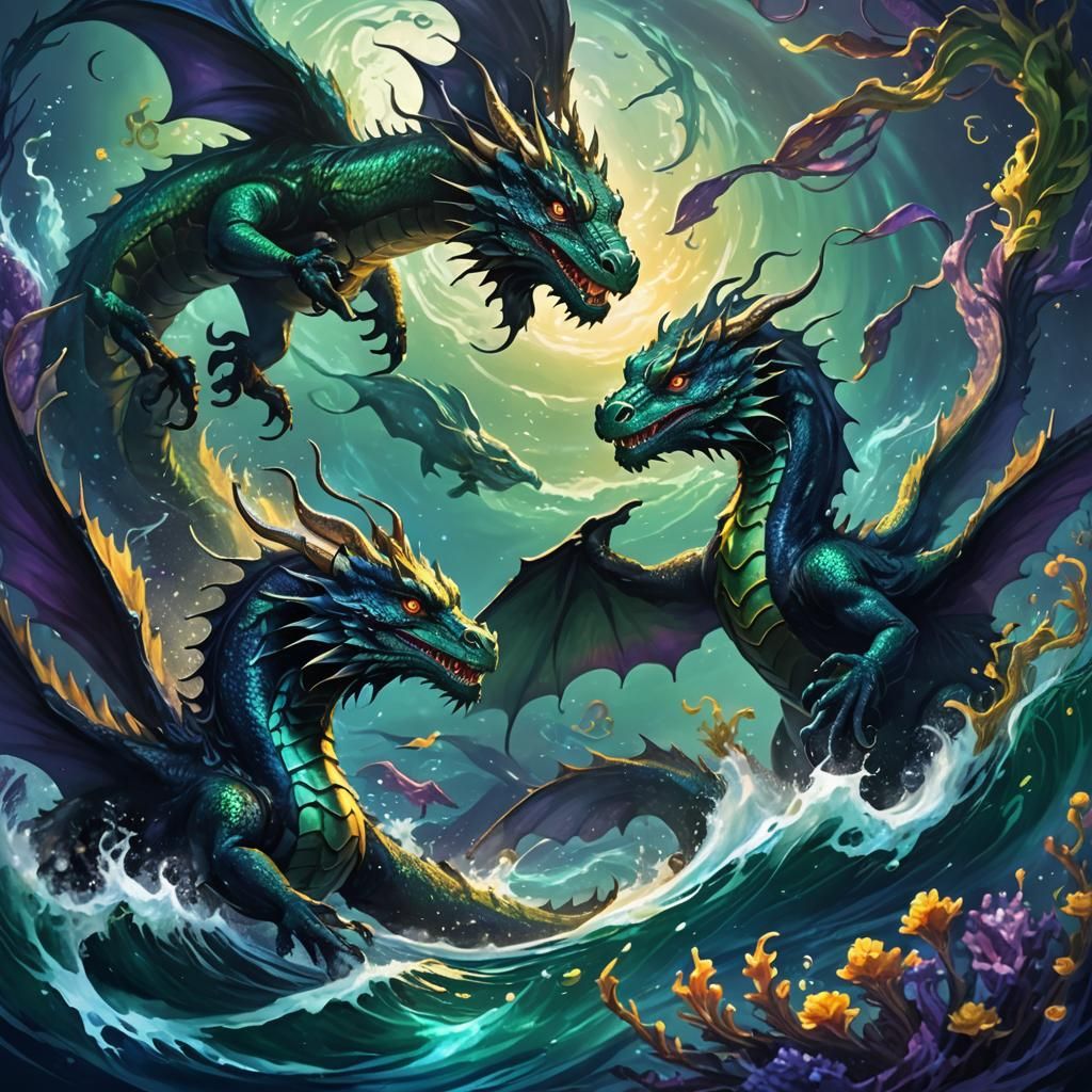 Black Water Dragons in Dark Blue Seas