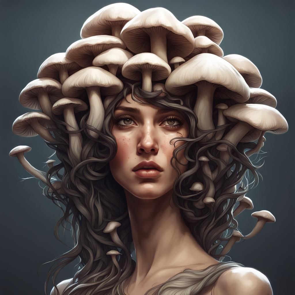Mushroom Face Portrait: Hyperdetailed Concept Art