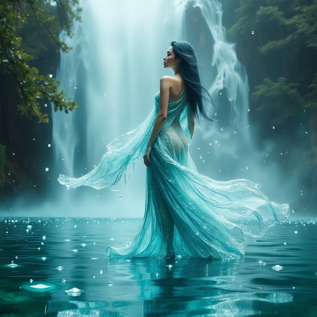 Water Spirit Playing by Waterfall