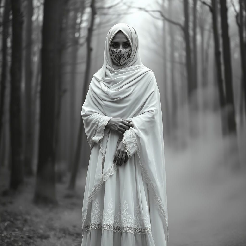 Elegant Arab Woman Surrounded by Desert Fog in Fine Art Phot...