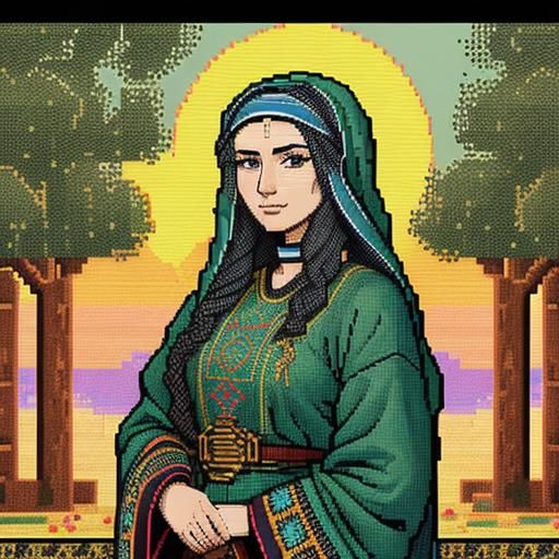 Pixel Art Portrait of Palestinian Woman with Embroidery
