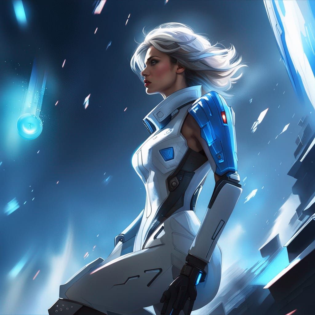 Space Shooter Woman in Futuristic City