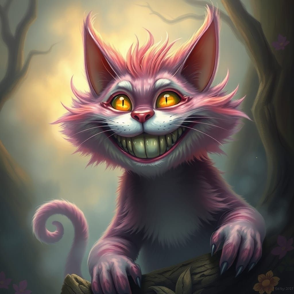 Ethereal Cheshire Cat Head in Misty Fantasy Scene