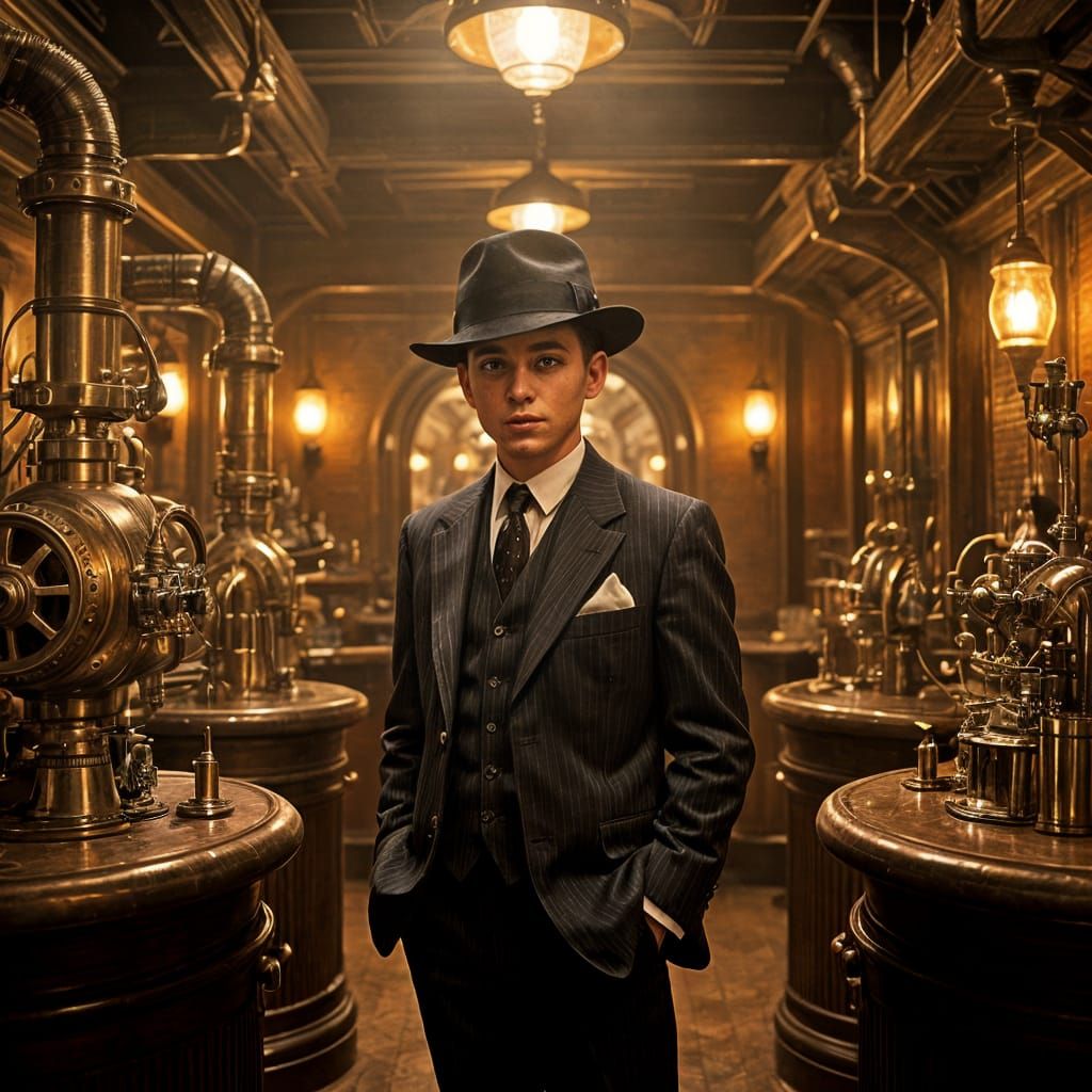 Bugsy Malone speakeasy hidden bar in 1920s America steampunk...