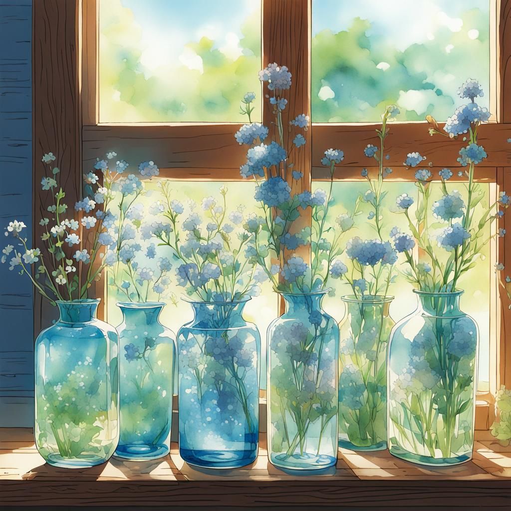 Anime Wildflowers in Vases: Cel-Shaded Illustration