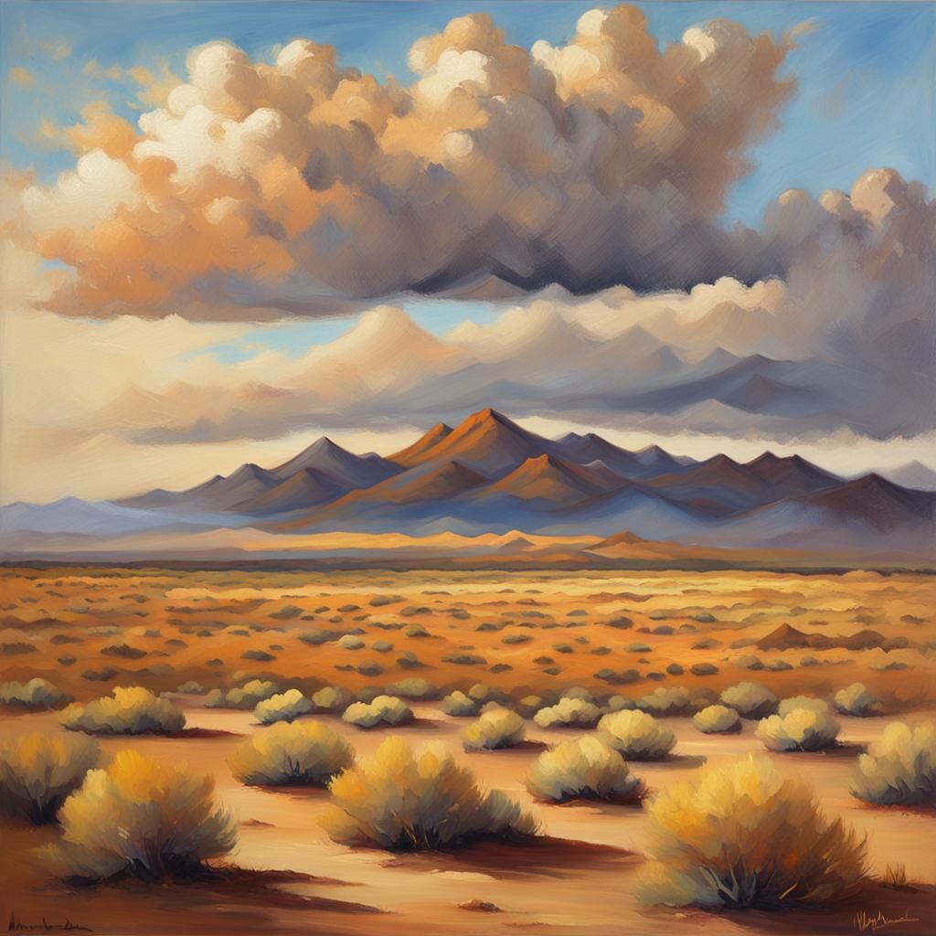 Serene Desert Sky: An Oil Painting of Warm Light