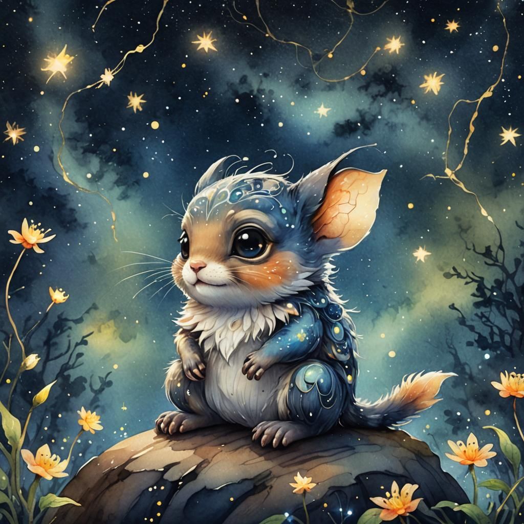 Cute Creature Under Starry Night Sky
