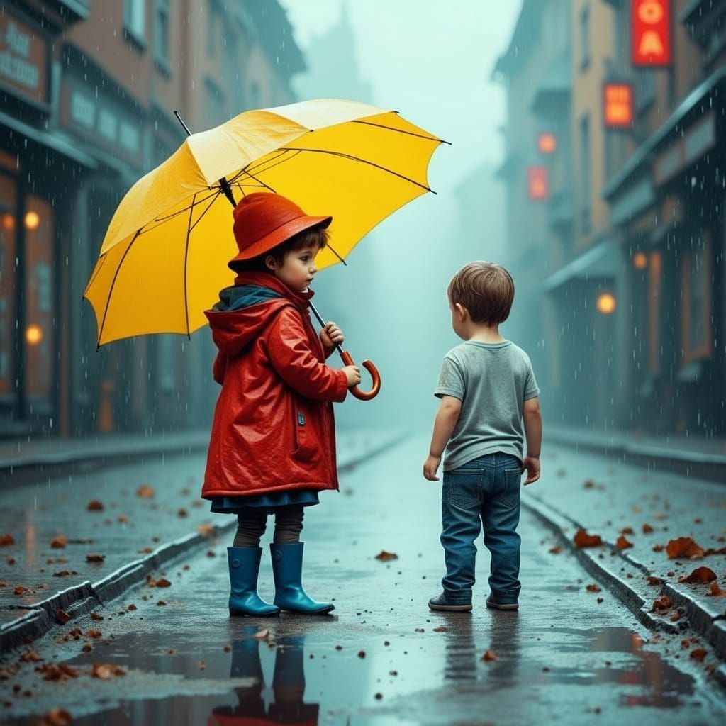 whimsical, adorable little girl wearing blue boots and red r...