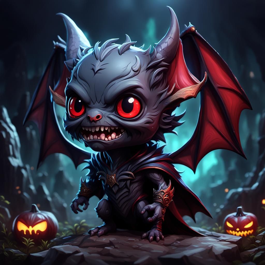 Chibi Demonic Fairy Vampire Bat: Detailed Digital Art