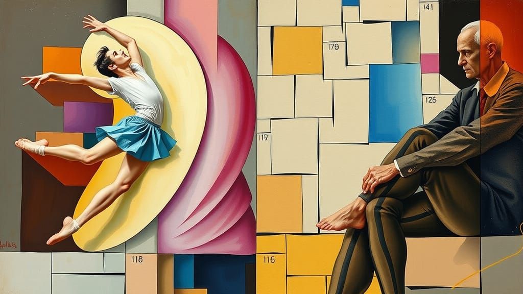 Cubist Ballerina: Youthful Leap and Contemplative Age