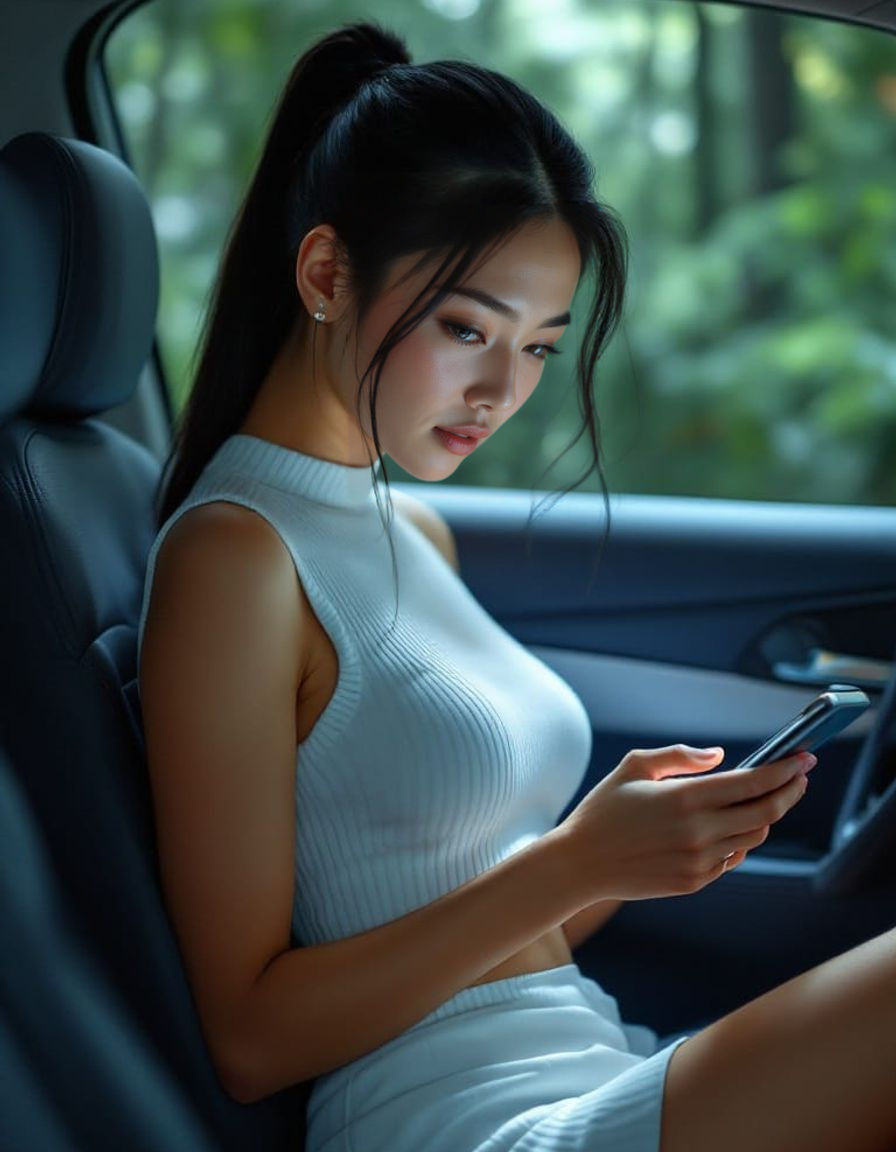 Seductive Asian Woman in Noir-Inspired Hyper-Realistic Portr...