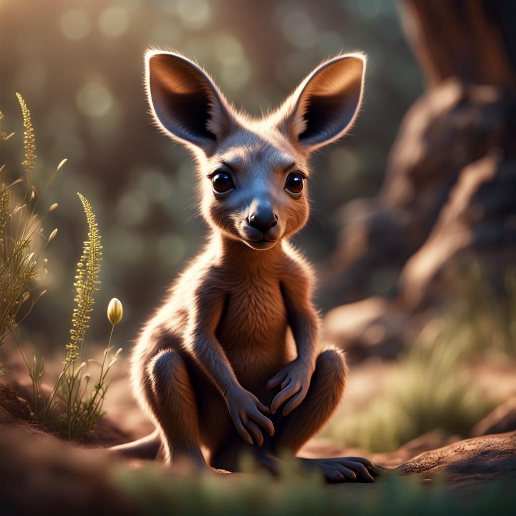 Cute Baby Kangaroo: Detailed Matte Painting