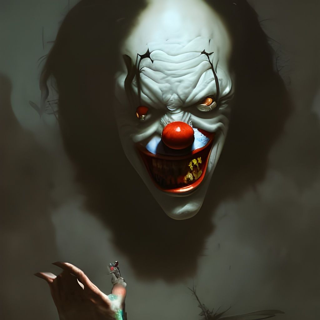 Sinister Malevolent Clown in Detailed Matte Painting Style