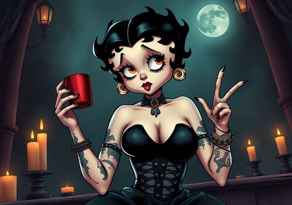 Gothic Betty Boop Reimagined as Comic Book Art