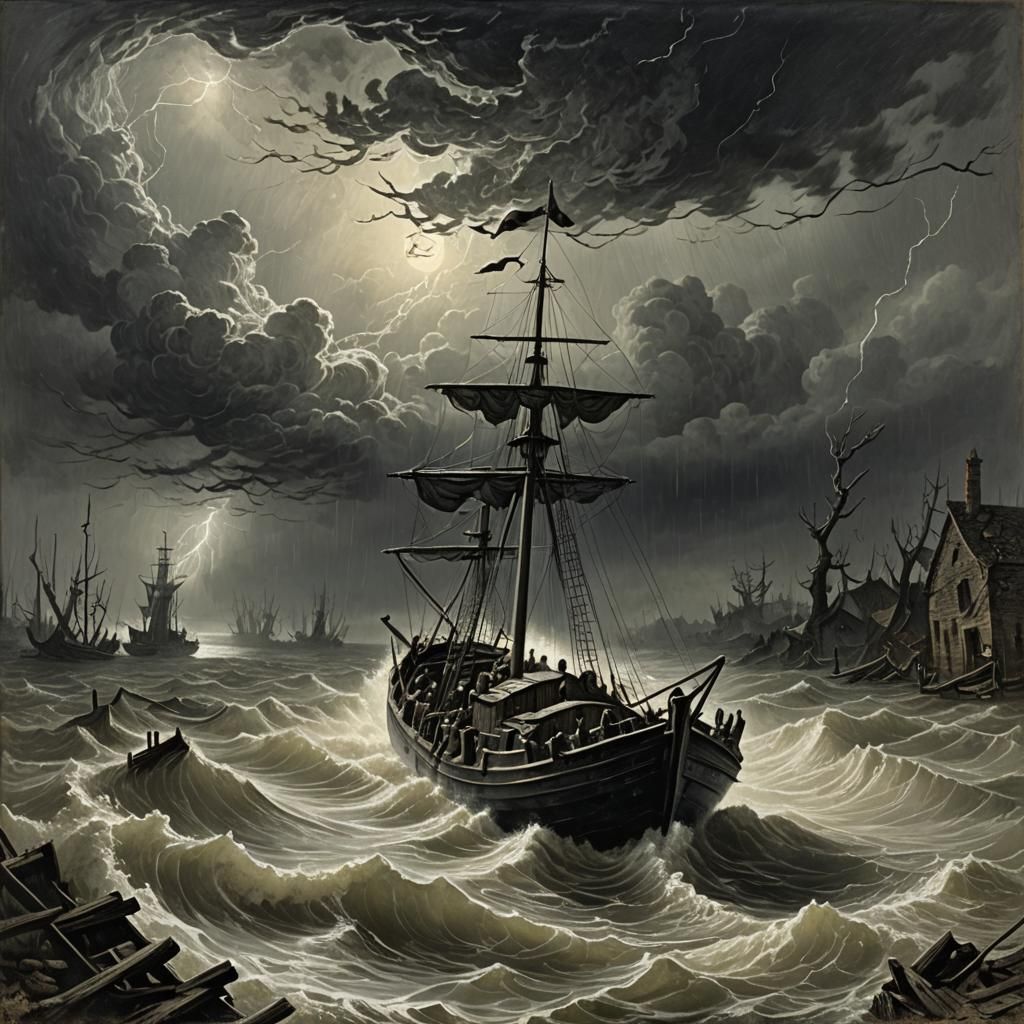 Dramatic Flood Scene in Gothic Horror Style