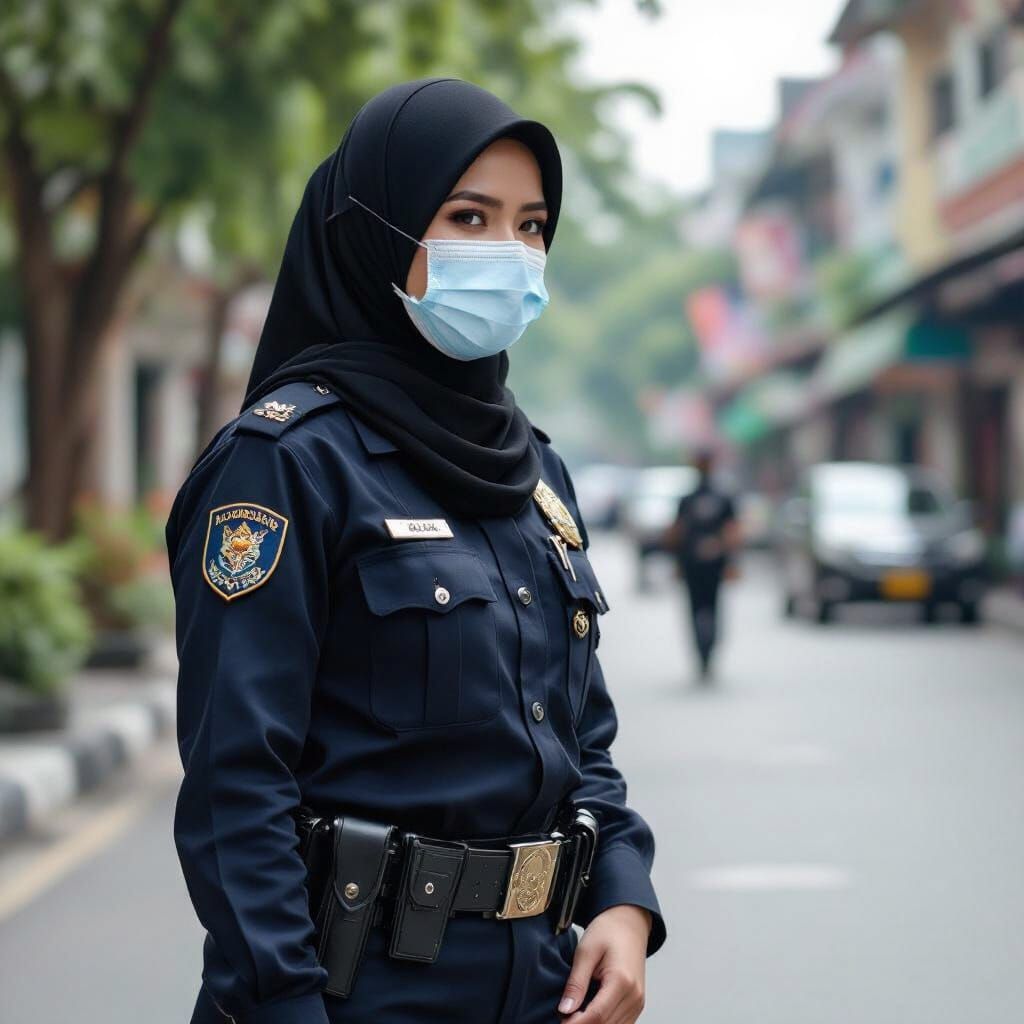 Indonesian Police Officer in Dark Uniform