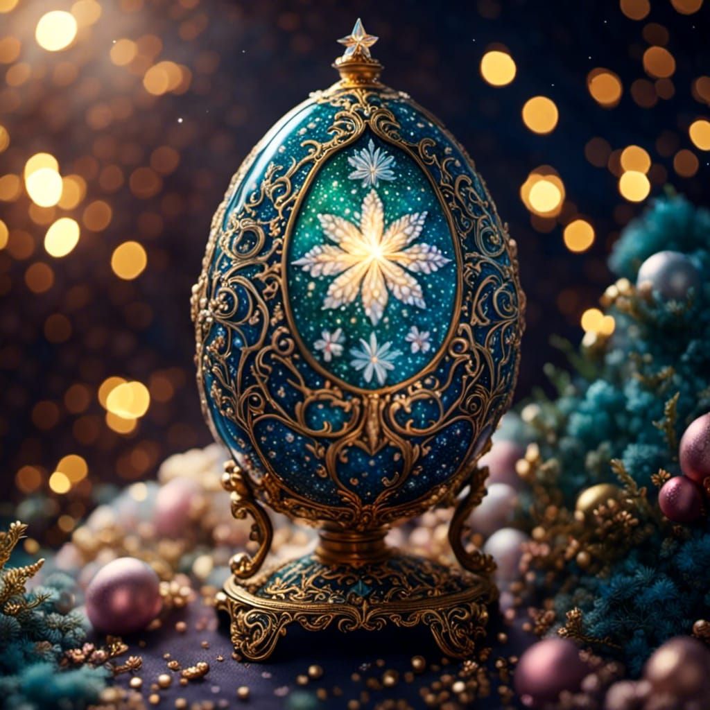 Decorated Glass Faberge Egg with Ornaments
