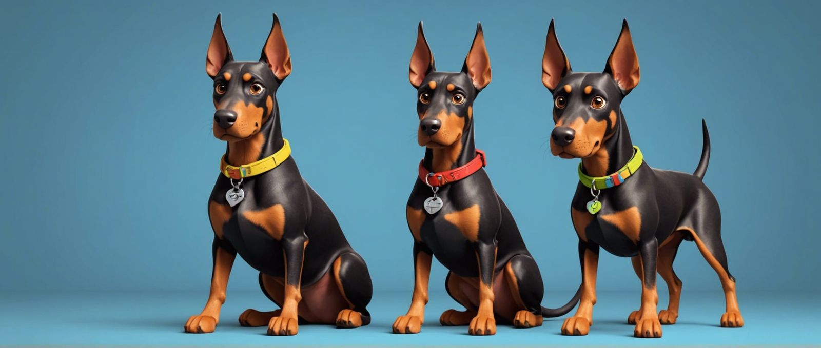 cute Dobermans Pixar style