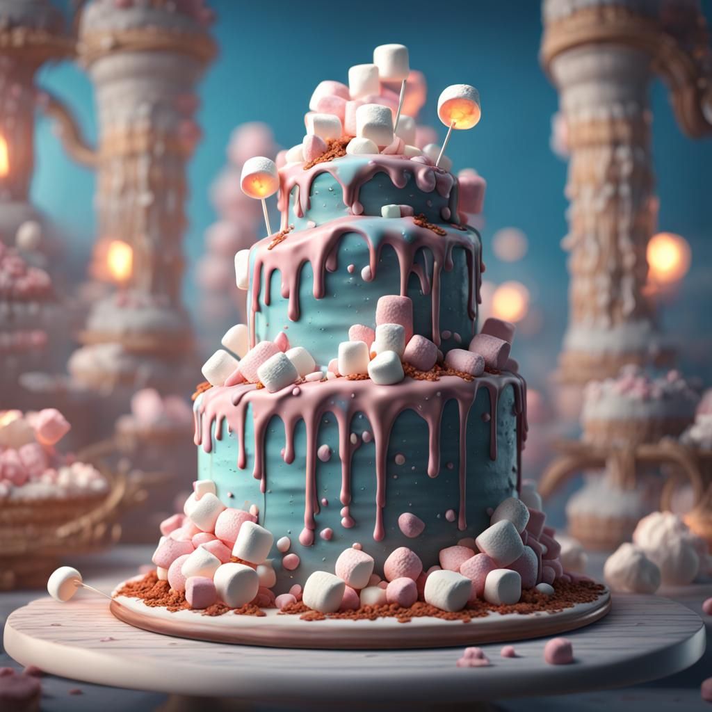 Fantastical Cake with Marshmallows, Digital Art