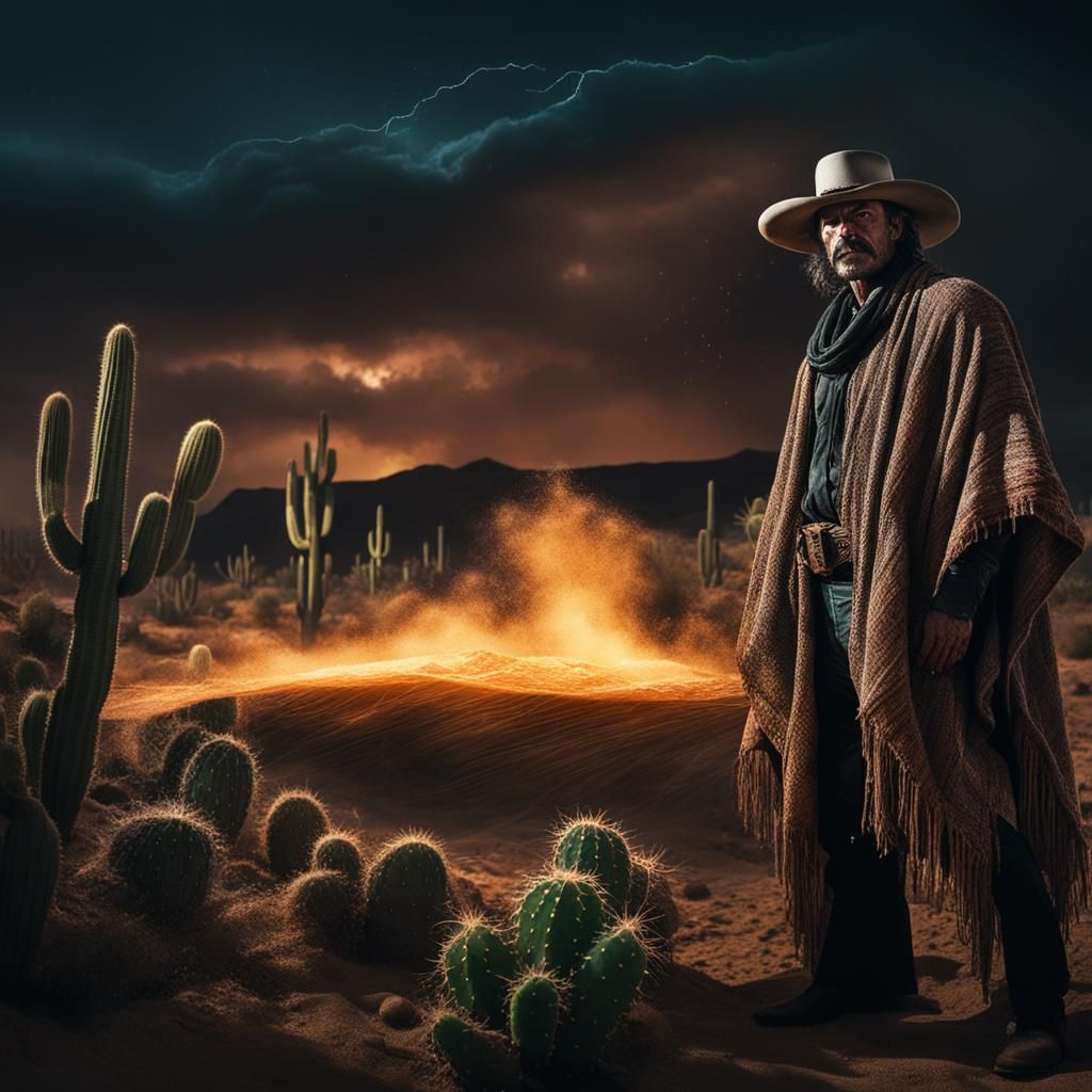 Hyperrealistic Cowboy in Spaghetti Western Landscape