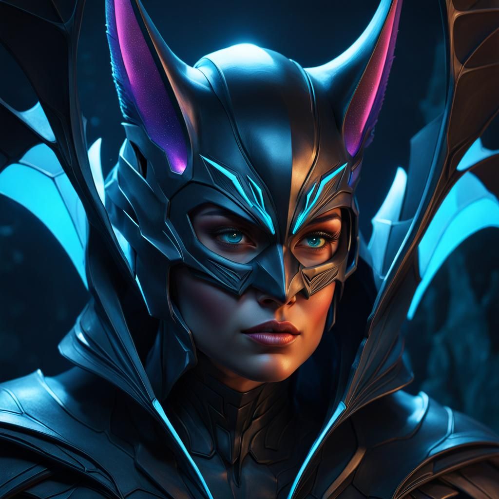 Bioluminescent Cave: Bat-Human Hybrid Portrait