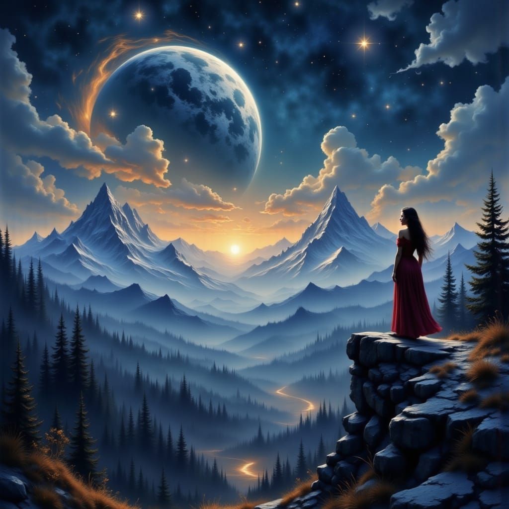 A solitary woman on a mountain